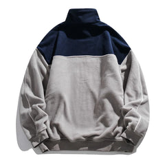 Threebooy  Autumn Polar Fleece Contrast Sweatshirts For Men Streetwear Patchwork Zipper Half Open Pullover Sweat Shirt Male Clothing