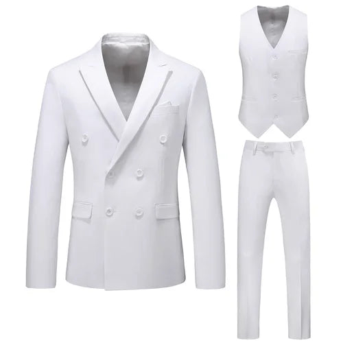 Threebooy (Jackets+Vest+Pants) Double Breasted Tuxedo Suit Men Business Work Wedding Formal Sets Solid Blazers Slim Korean Clothing S-6XL