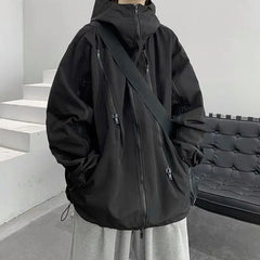 Threebooy Autumn Winter Men's Black Knight American Long Sleeve Hoodies New Loose Functional Workwear Hooded Jacket Coat