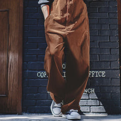 Threebooy Men's Autumn Winter American Vintage Corduroy Backband Pants Amekaji Loose Straight Strap Jumpsuit