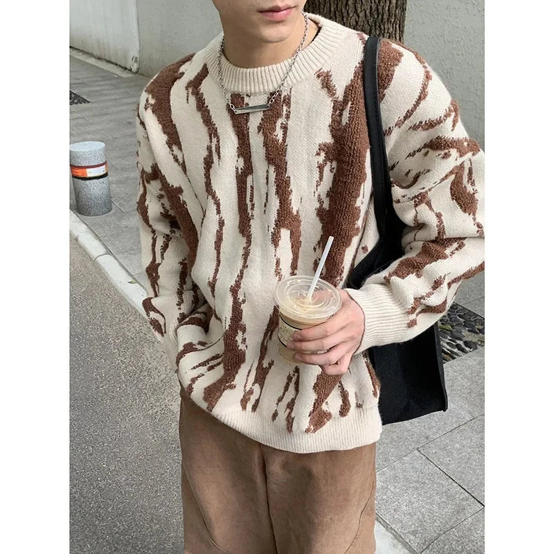 Threebooy  Autumn/Winter Trendy Streetwear Knit Sweater For Men Thickened Casual Crew Neck Top Versatile Fashion Outerwear