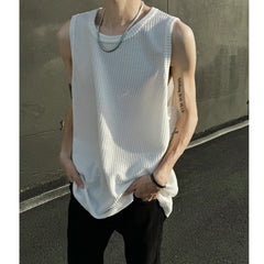 Threebooy Men O-Neck Sleeveless Vertical Stripe TShirts Summer Loose Casual Tank Tops Man Fashion Oversized Singlets Male Clothing