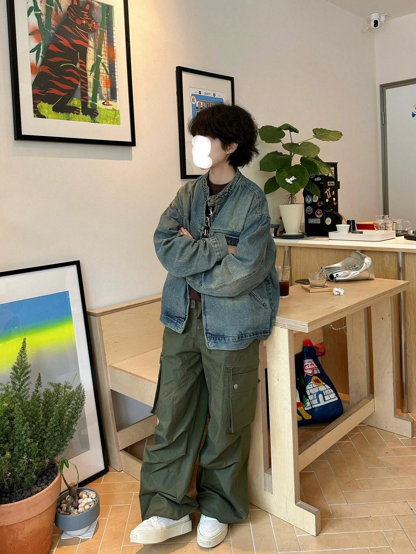 Threebooy Waed adual Denim Jaet Men's Spring Autumn Zipper Cardigan American Retro Jaet Heavy Work Small Stand Collar Jeans Coat