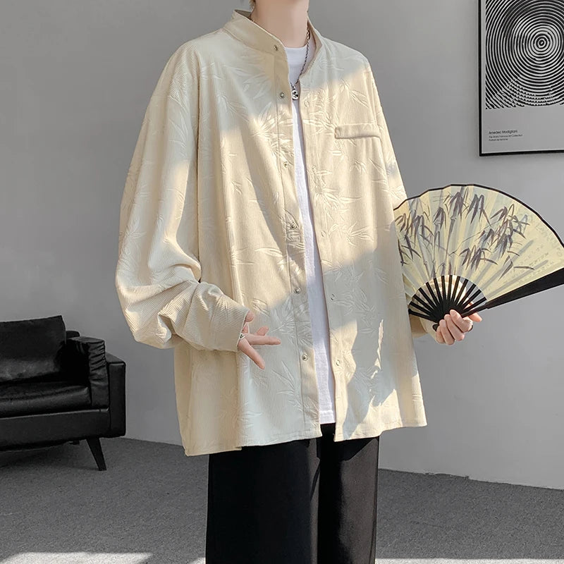 Threebooy Spring Summer Printed Long Sleeve Shirts Man Casual Oversize Blouse Fashion Male Cardigan Korean Clothing Plus Size 5XL-M