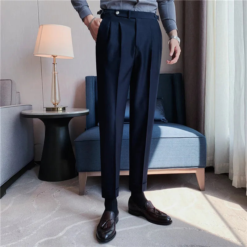 Threebooy  Fashions Slim Fit Formal Trousers Mens Autumn Winter High Quality Brand Business Casual Black Blue Stretch Long Pants 29-36