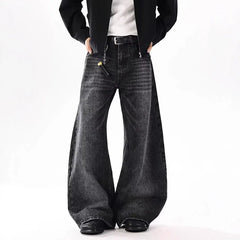 Threebooy Korean Autumn And Winter Men'S Jeans Bamboo Patterned Curved Knife Jeans Loose Straight Leg Pants Slightly Flared Wide Leg Pants