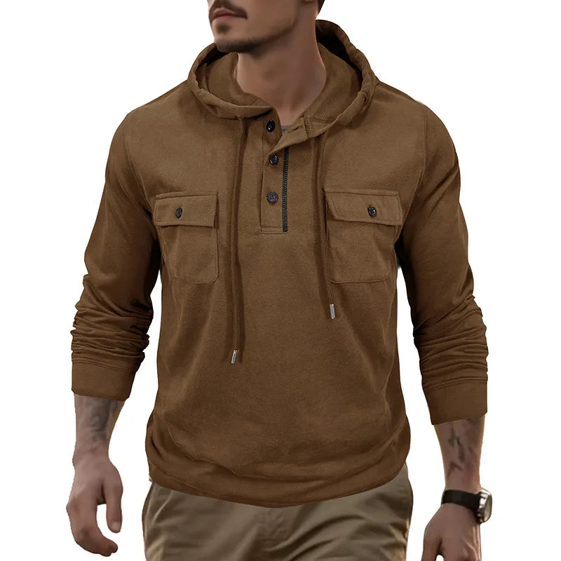 Threebooy  European American Men's Sweatshirt Outdoor Hooded Sports Pocket Long-sleeved Drawstring Bottoming Top Hoodies