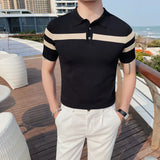 Threebooy High Quality Men's Knitted Ice Silk Polo Shirt Summer New High-end Business Casual Lapel Short Sleeve T-shirt