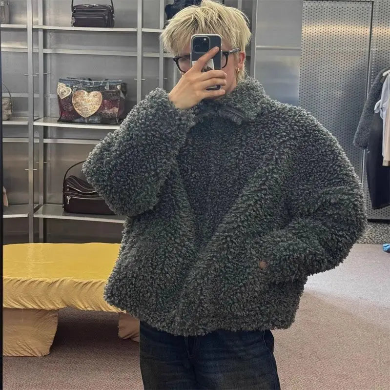 Threebooy Male Elegant Thickened Coat Versatile Japanese Casual Winter High-end Fur Coat Light Luxury Imitation Fur Padded Lapel Jacket