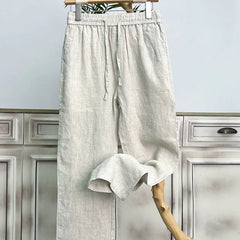Threebooy  Men Linen Pants Summer New Light and Thin Breathable Solid Color Casual Pants Loose Straight Trousers Men's Clothing