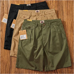 Threebooy  Summer Men's Loose Straight Leg Casual Shorts Versatile Multi-Pocket Workwear Five-Quarter Pants Retro Japanese Style