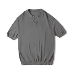 Threebooy  Japanese Workwear Retro V Lapel Knitted Loose Short-sleeved Ameka Machine Half-sleeved Polo Shirt T-shirt Men Summer