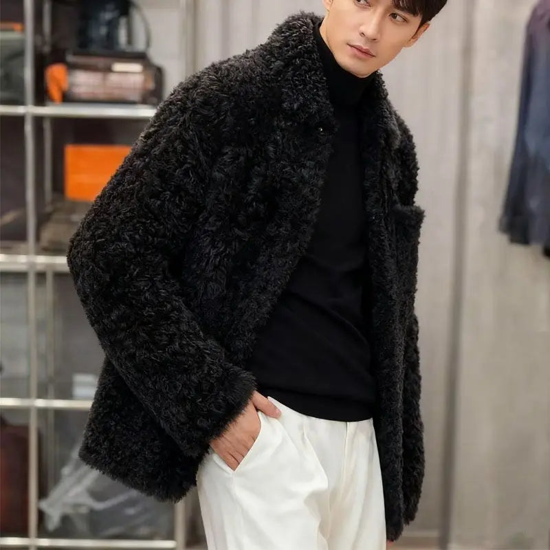 Threebooy Men's Autumn Winter Imitation Lamb Velvet Mink Thickened Young Handsome Business Senior Cotton Korean Style Imitation Fur Jacket