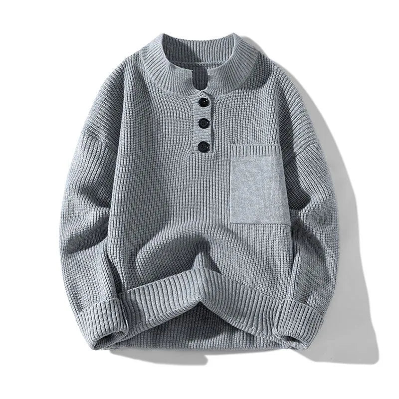 Threebooy  Autumn and Spring New Style Pure Color Thickened Warm Round Neck Knit Sweater Men's Loose Sports Plus Size High Quality Sweater