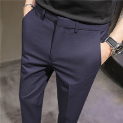 Threebooy British Style Summer Thin Business Dress Suit Pants Men Clothing Slim Fit Casual Office Trousers Formal Plus Size 28-38