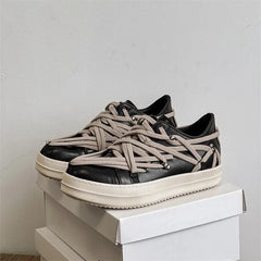 Threebooy  Designer Trendy Unisex Sneakers Women Owens Men's Casual Shoes Cross-tied Thick Bottom Punk Couple Skateboard Shoes