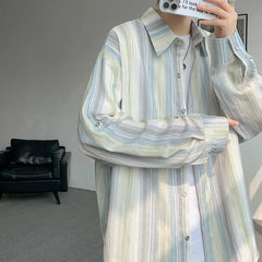Threebooy Summer Striped Long-sleeved Shirt Men Fashion Mens Thin Sun-proof Clothing Korean Loose Casual Shirts Mens Streetwear Tops