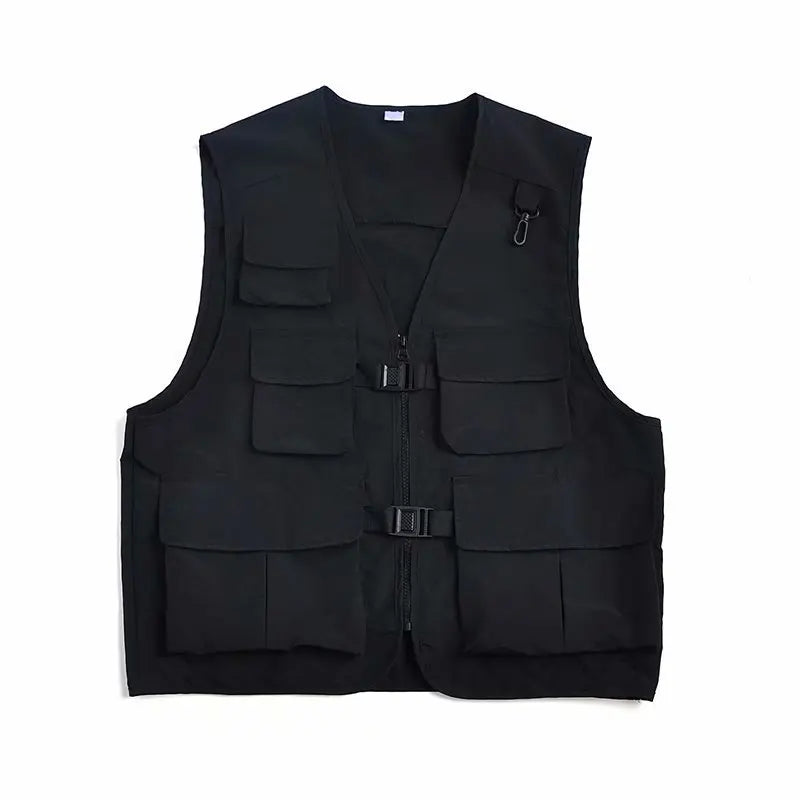 Threebooy Mens Vest Jacket Summer Thin Hip Hop Cargo Vest Design Tooling Pocket Vest Fashion Outwear Clothes Harajuku