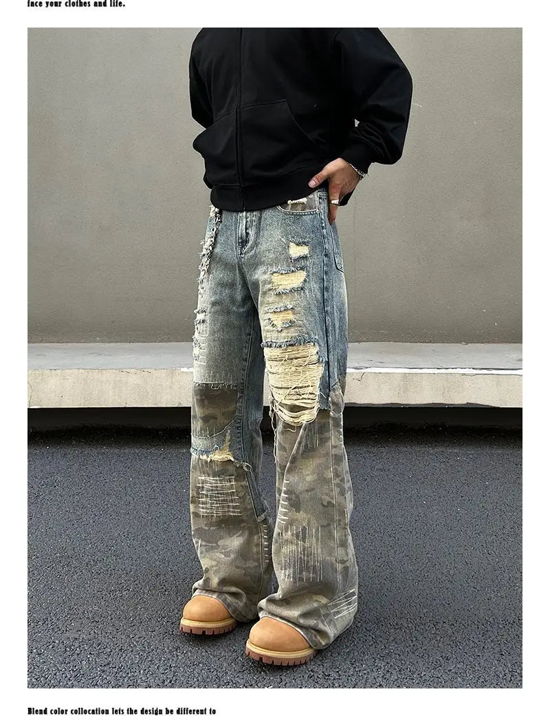Threebooy American high street men and women trendy washed straight leg jeans for couples loose retro spring and autumn casual pants y2k