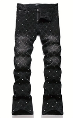 Threebooy  Men's Jeans with Nail Rhinestone Decoration, Shiny Stretch Straight-Leg Jeans, Street Style Hip-Hop Skateboarding Rap Party Dance Pants, Suitable for All Seasons