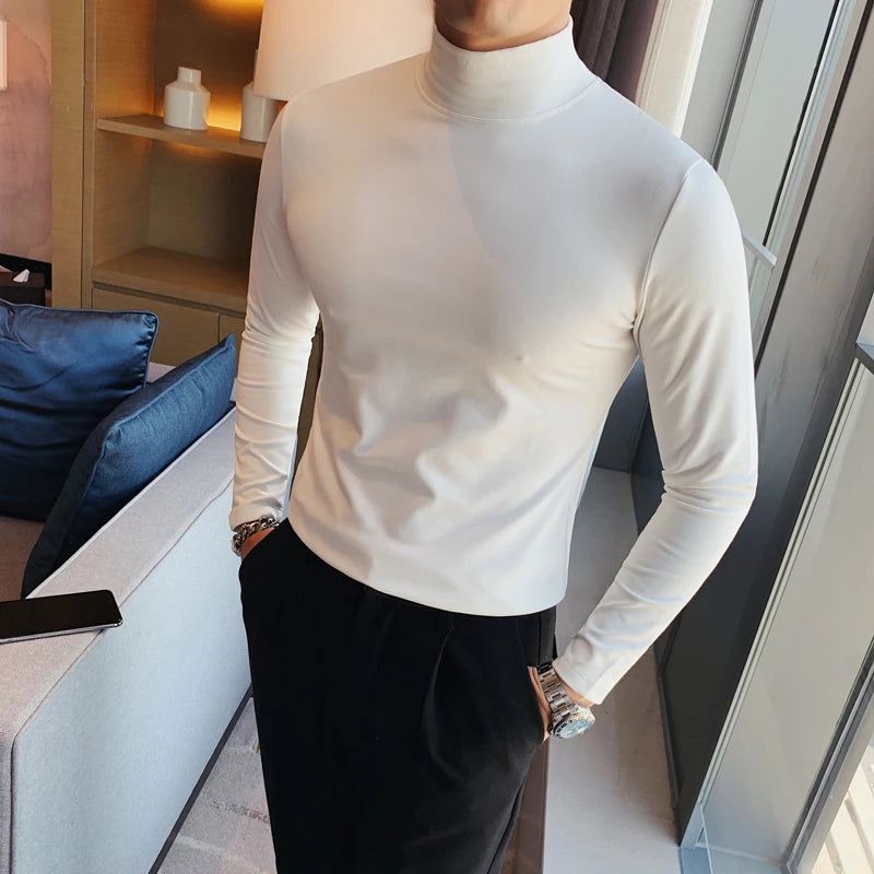 Threebooy  Men's Spring Slim Fit Casual Long Sleeve T-shirt/male High Quality High Collar Tight Bottoming T-shirts Plus Size S-4XL