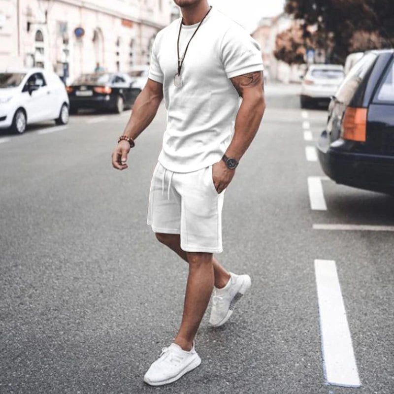 Threebooy  Men's Tracksuit Casual Cotton Short-sleeved T-Shirt Shorts 2-piece Suit 2025 Summer Sportswear Loose Men's Clothing Suit