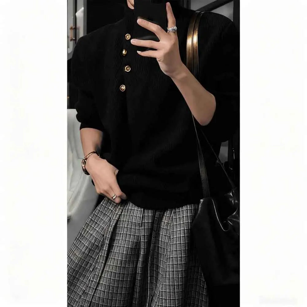 Threebooy  Winter New Men's Solid Color Long-Sleeved Sweater Japanese Retro Fashion Trendy High Street Loose Casual Niche Men's Top
