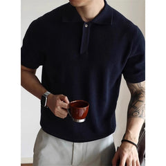 Threebooy  New Men's Clothing Light Luxury Business Polo Shirt Casual Slim-fit Knitted Solid Color Short Sleeve T-shirt High Quality Tops