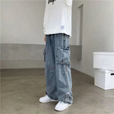 Threebooy Hip Hop Jeans Men Baggy Cargo Pants Casual Big Pocket Denim Trousers Vintage Plus Size Bottoms Fashion Streetwear Y2K Clothing