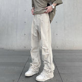 Threebooy Baggy Cargo Pants Men Y2k Streetwear Bright White Straight-leg Autumn Elastic Waist Wide Leg Casual Oversized Stacked Trousers