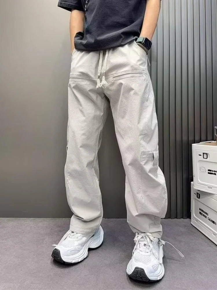 Threebooy Solid Color Baggy Straight Cargo Pants for Men Spring Summer New in Emo Techwear Fashion Cheap High Quality Casual Trousers Man