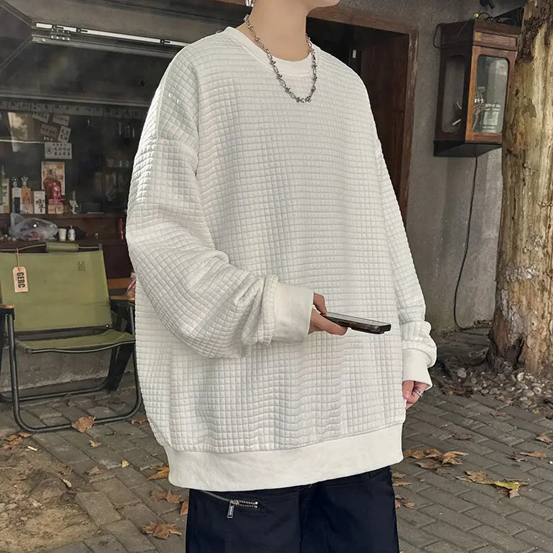 Threebooy Checkered Hoodie Men Fashion Casual Pullover Sweatshirt Men Oversized Streetwear Hip-hop Loose Round Neck Hoodie Mens Mens
