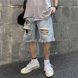 Threebooy Ripped Denim Shorts for Men Summer Ins Fashion Five-Point  Vintage Jeans Streetwear Male Trousers Casual Bottoms Plus Size