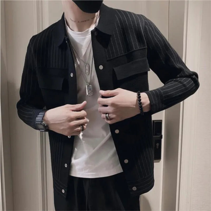 Threebooy Top Quality Autum Winter Brand Fashion Slim Fit Knit Cardigan Men Japanese Stripe Sweater Casual Coats Jacket Mens Clothes