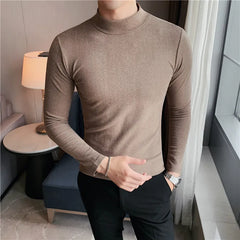 Threebooy Men Autumn High Quality Pure Cotton Long Sleeve T-shirts/Male Slim Fit High Collar Leisure T-shirt Plus Size S-3XL