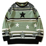 Threebooy Harajuku Men Vintage Sweater Striped Star Flocking Extra Large Knitted Sweater Autumn Street Wear Couple Pullover Unisex Winter