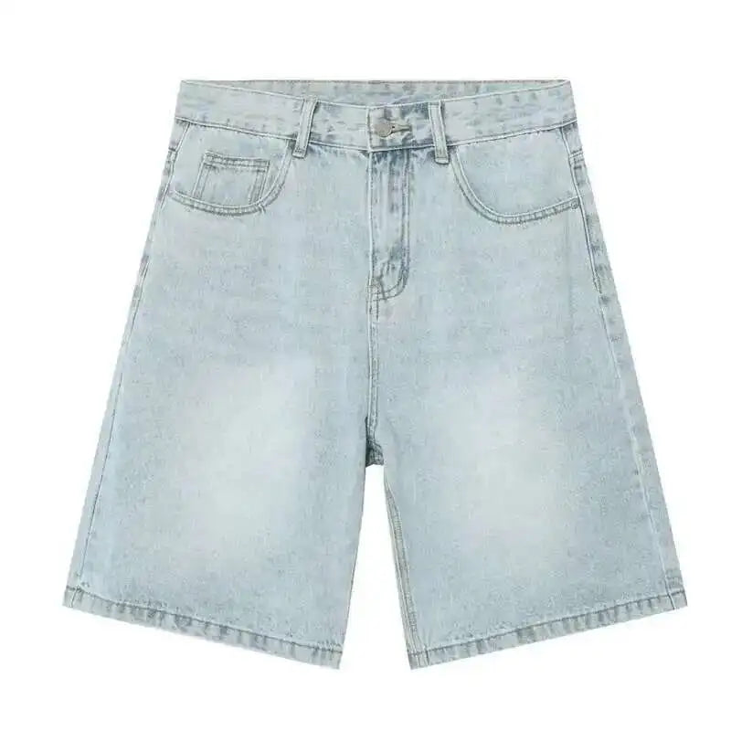 Threebooy  Summer Denim Shorts Men's Loose Korean Style Retro Short Jeans Fashion Washed Casual Knee Length Pant New Streetwear