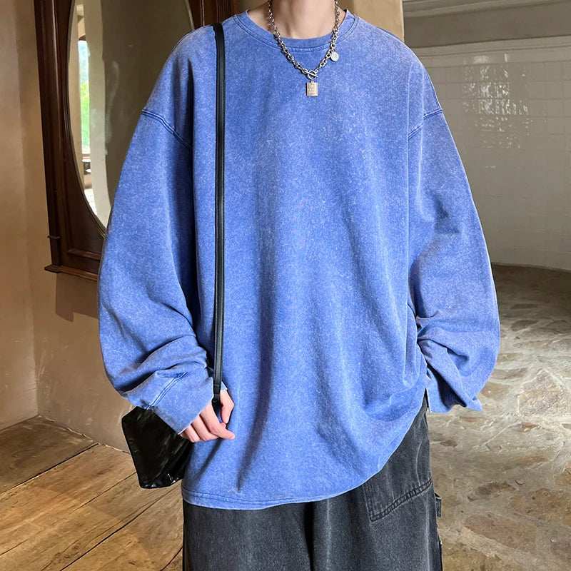 Threebooy Hip Hop Long Sleeve T Shirt Autumn Fashion Cotton Solid Color Streetwear Loose Oversized T-Shirts