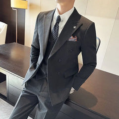 Threebooy  Men's 2 Piece Set Suit Casual Elegante Style Slim Fit Dress Double Row Trendy Formal Wear For Wedding Groom