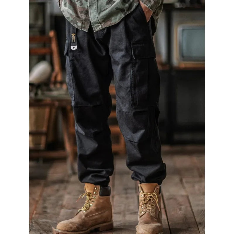 Threebooy  American Style Heavyweight Washed Multi-Pocket Work Pants Men's Spring Autumn Loose Cuffed Casual Trousers Comfortable Fit