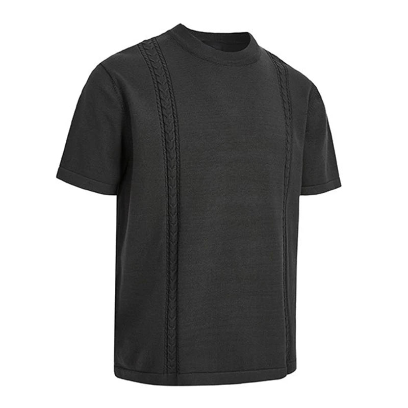 Threebooy New Fashion Men Business Tops Light Luxury Leisure Knitted O Neck T-shirts for Man Popular Cleanfit Style Short Sleeve Knitwear