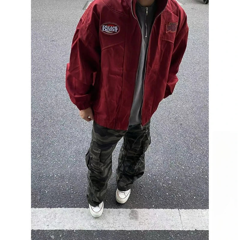 Threebooy American Retro Trend College Style Patch Embroidered Lapel Jacket Men Women Fashion Loose Casual Versatile Jacket Trendy Tops