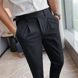 Threebooy New Style Men Business Casual Dress Pants Men Belt Design Slim Trousers Formal Office Social Wedding Party Dress Suit Pant