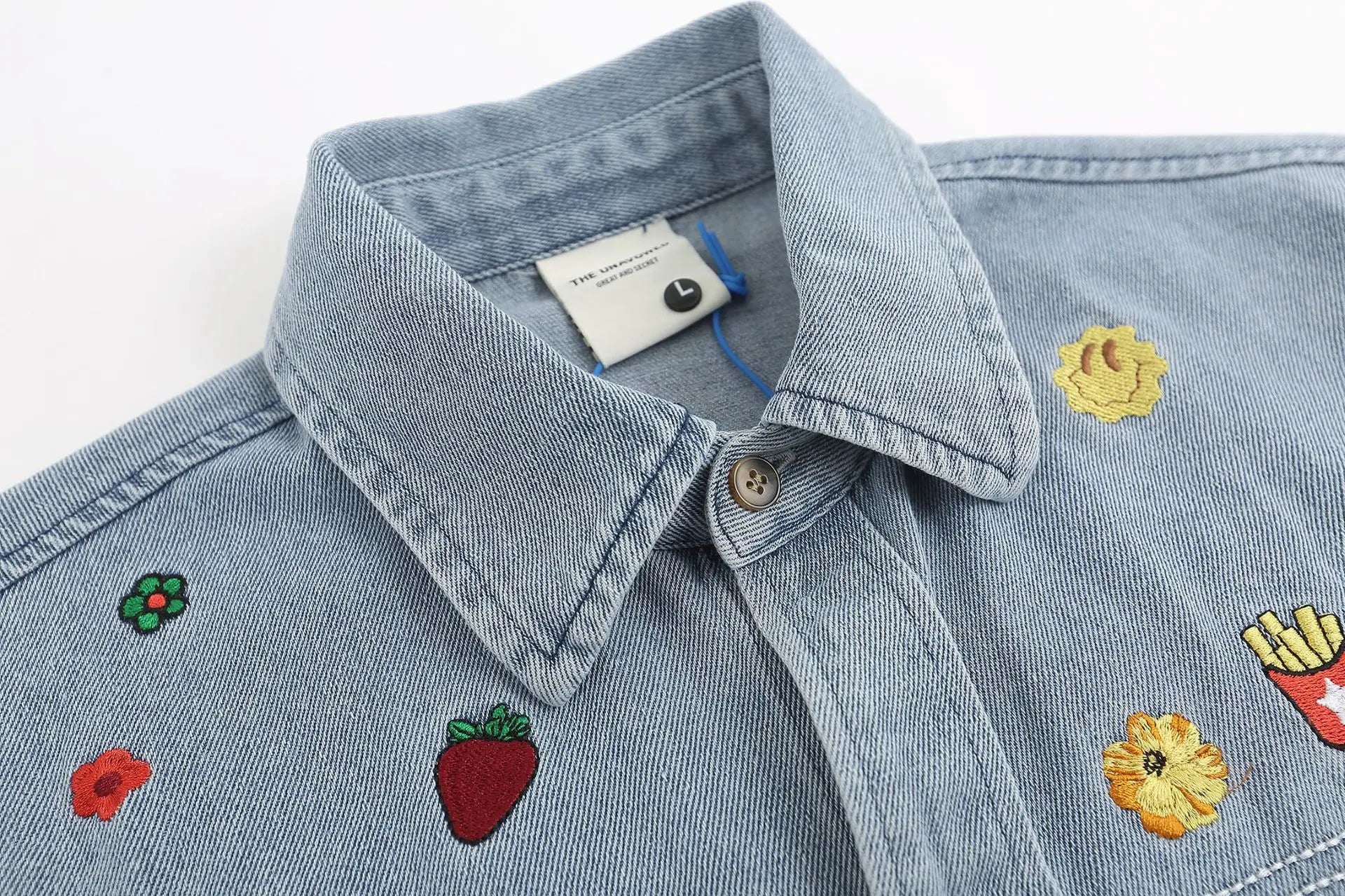 Threebooy  Japanese Retro Denim Shirts for Men Short Sleeve Button Down Shirt Jacket Oversize Summer Men's and Women's Embroidery Top