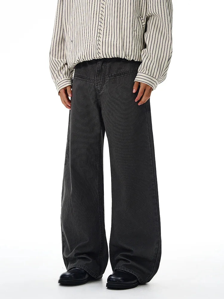 Threebooy 100% Cotton Wide-leg Jeans Men's Autumn Fashion Pocket Design Casual Trousers Loose American High Street Y2K Denim Pants