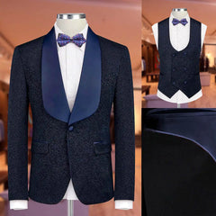 Threebooy  Jacquard Men's Suit Slim Fit 3 Pieces Jacket Pants Vest Shawl Lapel Formal Occasion Party Prom Gentleman