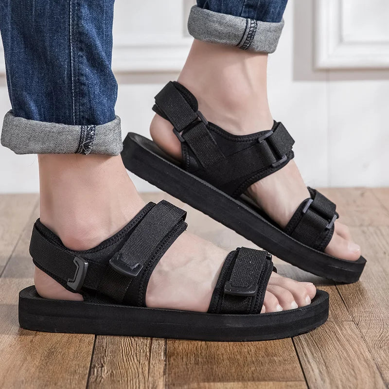 Threebooy  Plus Big Size 48 49 50 Pure Black Men Casual Sandals For Wide Foot Diabetic Shoes Thumb Eversion Soft Comfortable Breathable