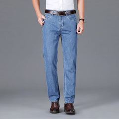 Threebooy  100% Cotton Men's Brand Thin Business Jeans Straight Slim Classic Male Trousers Fashion Casual Breathable Summer Denim Pants