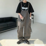 Threebooy Men Suspenders Jumpsuit Baggy Pants Summer Overalls Japanese Straps Casual Pockets Unisex Oversized Streetwear Male Y2K Clothes