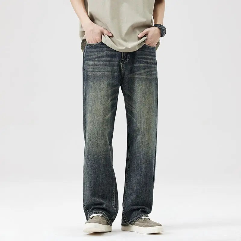 Threebooy  Streetwear Thin Vintage Jeans Men's Fashion Loose Trousers Casual Straight Personalized Denim Pants Male Summer Brand wide jeans